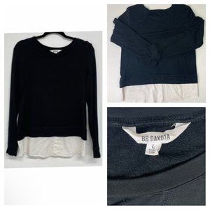 BB Dakota Black Long Sleeve Crew Neck Sweater With White Shirt Women’s Large EUC